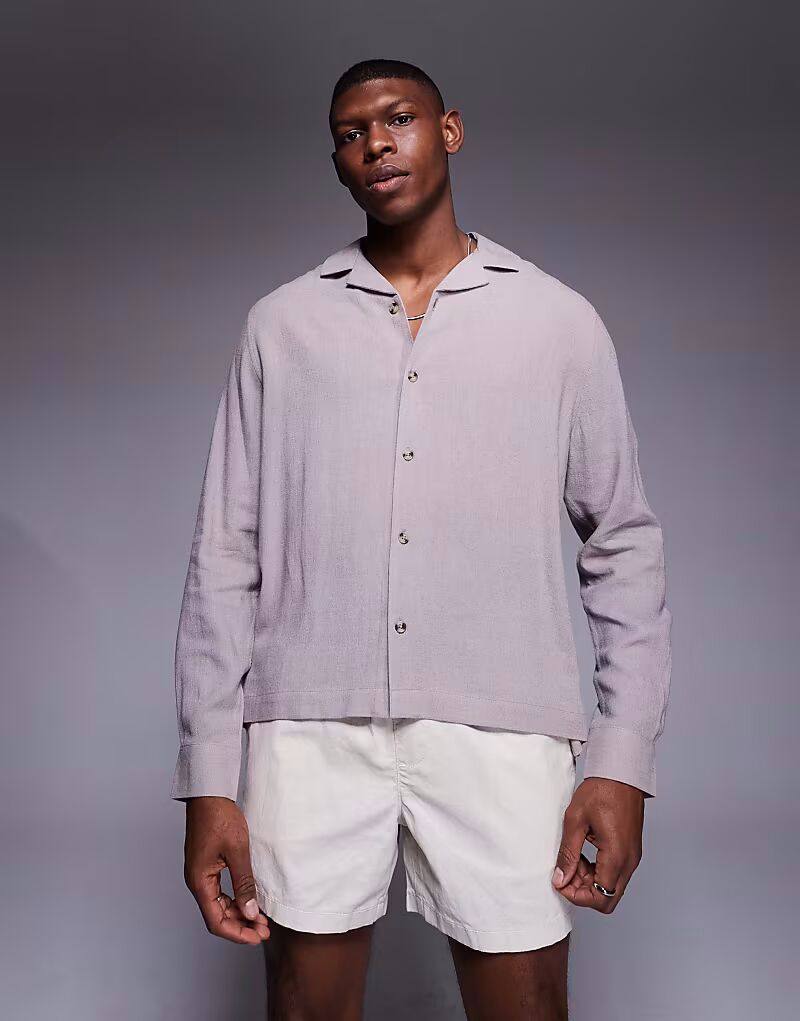 

Рубашка свободного кроя из льняной смеси ASOS DESIGN серого цвета