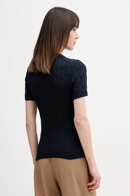 Свитер женский хлопковый с коротким рукавом Polo Ralph Lauren, синий — фото 3