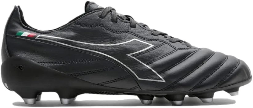 Бутсы Diadora Brasil Elite Tech ITA LPX для твердого грунта - легкие, сделаны в Италии, мягкая премиальная кожа, встроенный задник, оптимальное сцепление, черный/серебристый — фото 2