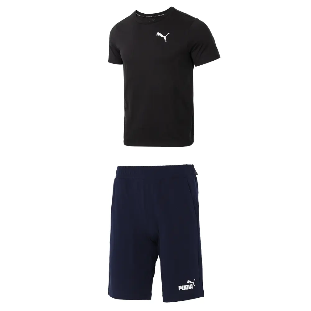 

Повседневный спортивный мужской костюм черная рубашка + синие шорты Puma, черный