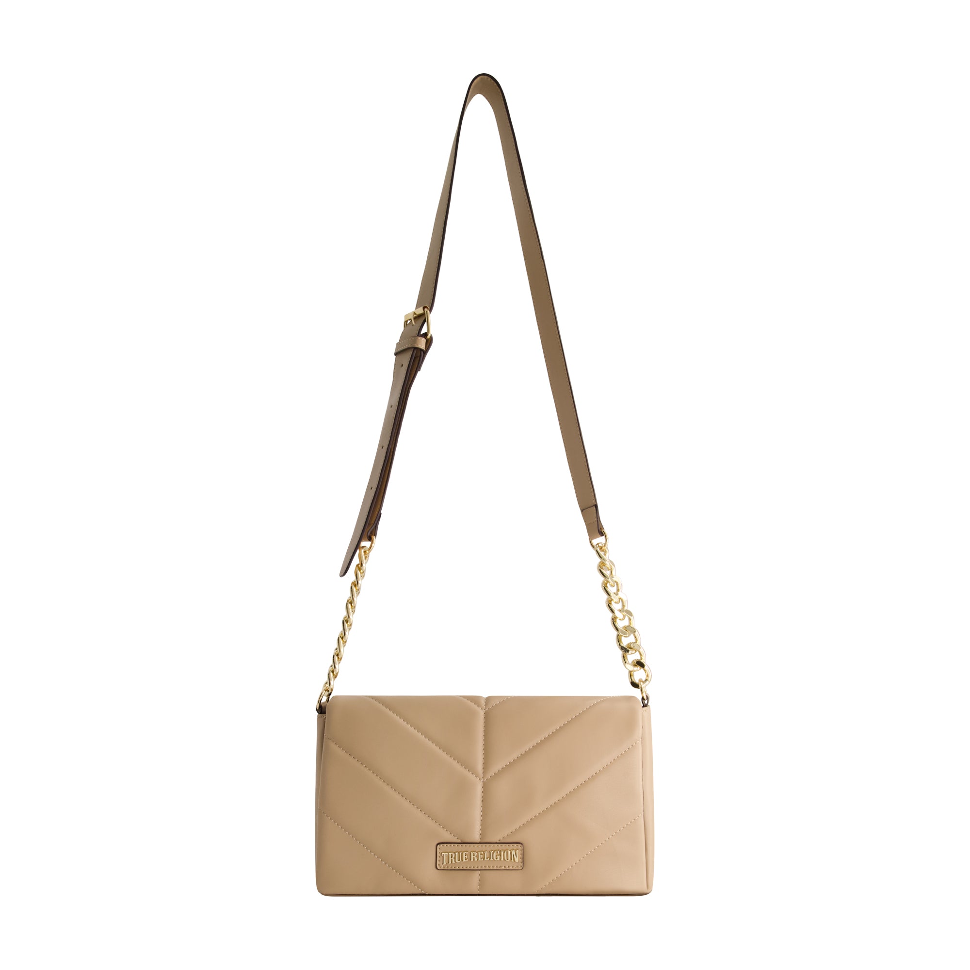 

True Religion Сумка через плечо с логотипом и стеганым клапаном, коричневый