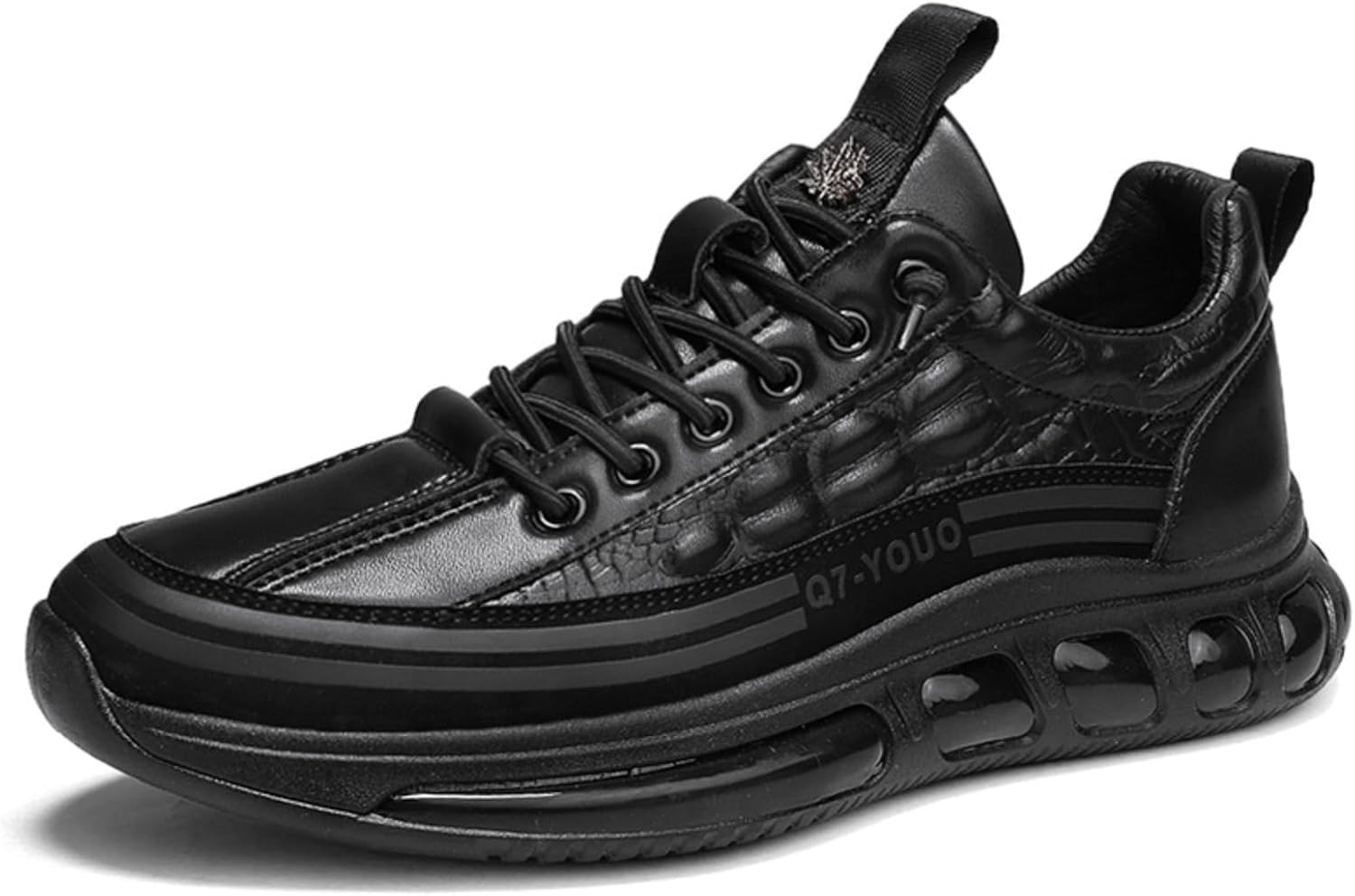 

Мужские кроссовки с воздушной амортизацией из коровьей кожи с узором, стильные и удобные, мягкая кожа, нескользящие, повседневные прогулочные туфли Myallfeet, черный