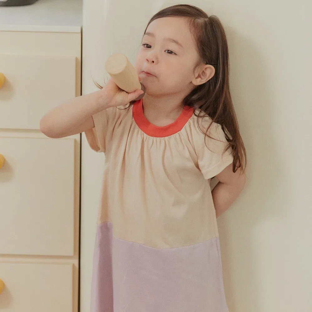 Детское платье Doudou&Somn Color Block из хлопка и модала, пурпурно-розовое, от Doudounsomn — фото 2