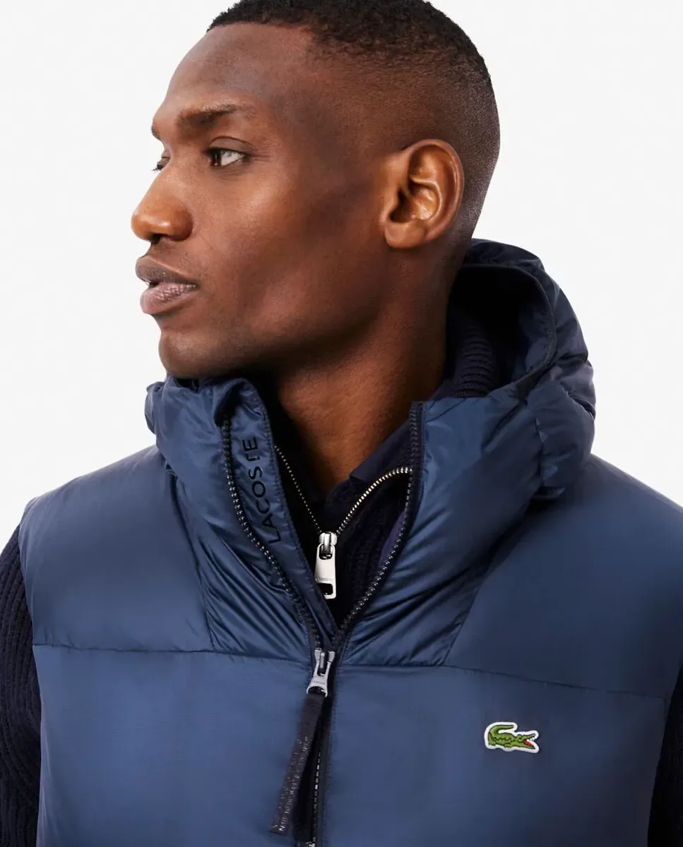 Короткая мужская стеганая водоотталкивающая куртка Lacoste, темно-синий — фото 3