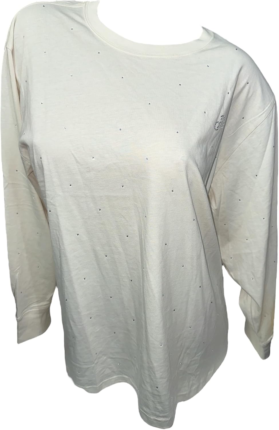 Victoria's Secret Pink Cotton Campus длинный рукав оверсайз футболка с камнями цвет Beige New, Beige Bling — фото 2