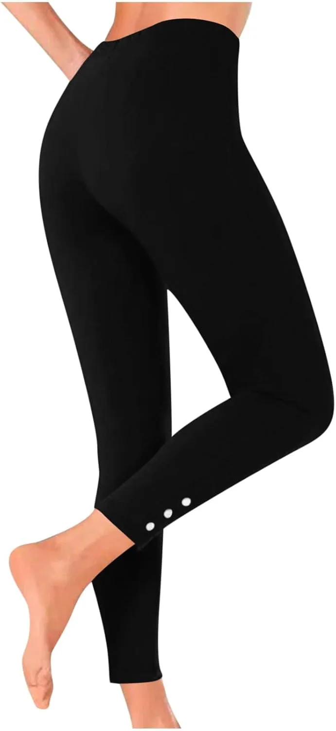 

Леггинсы для женщин летние Stretch High Waist Casual Running Yoga Pants Side Button