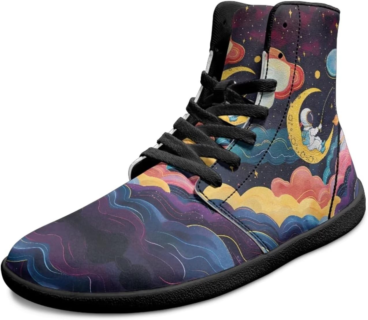 

Мужские высокие кроссовки Galaxy Print с широким носком, шнуровкой, противоскользящей подошвой для тренировок и бега Xixirimido, Astronaut Planet