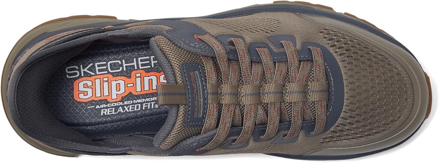Мужские слипоны Skechers с расслабленной посадкой: D'lux Journey - кеды без шнурков с декоративной строчкой, Tan/Charcoal — фото 2