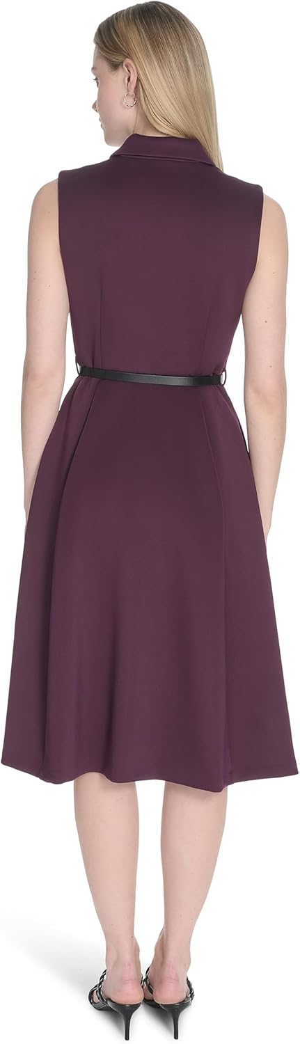 Женское платье-трапеция без рукавов с воротником и поясом от Calvin Klein, Aubergine — фото 4