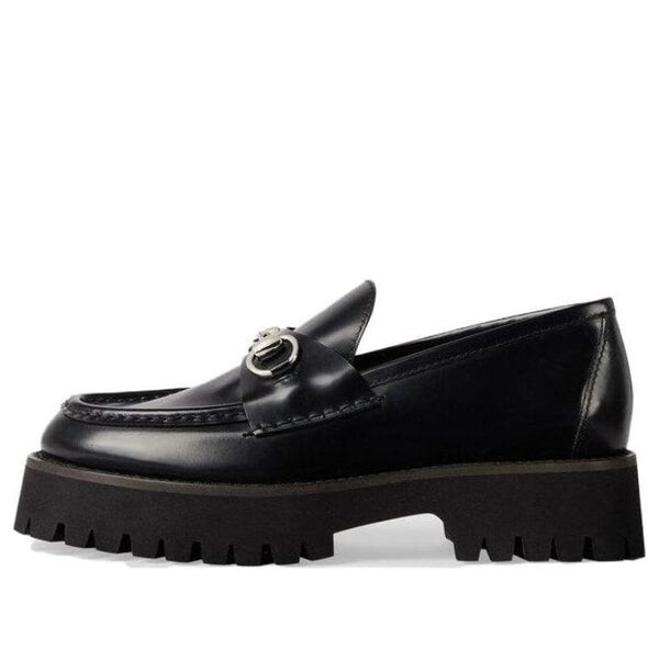 Кроссовки rubber lug sole loafer with horsebit 'black leather' Gucci, черный