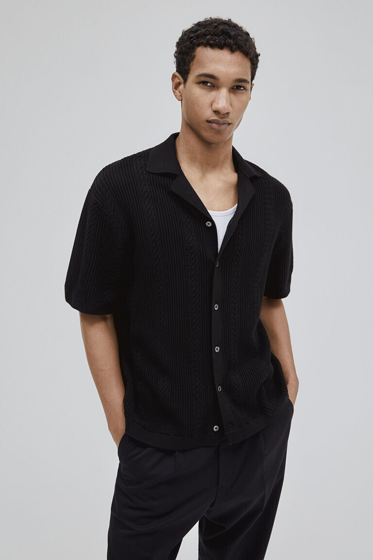 

Курортная рубашка фактурной вязки regular fit H&M, черный