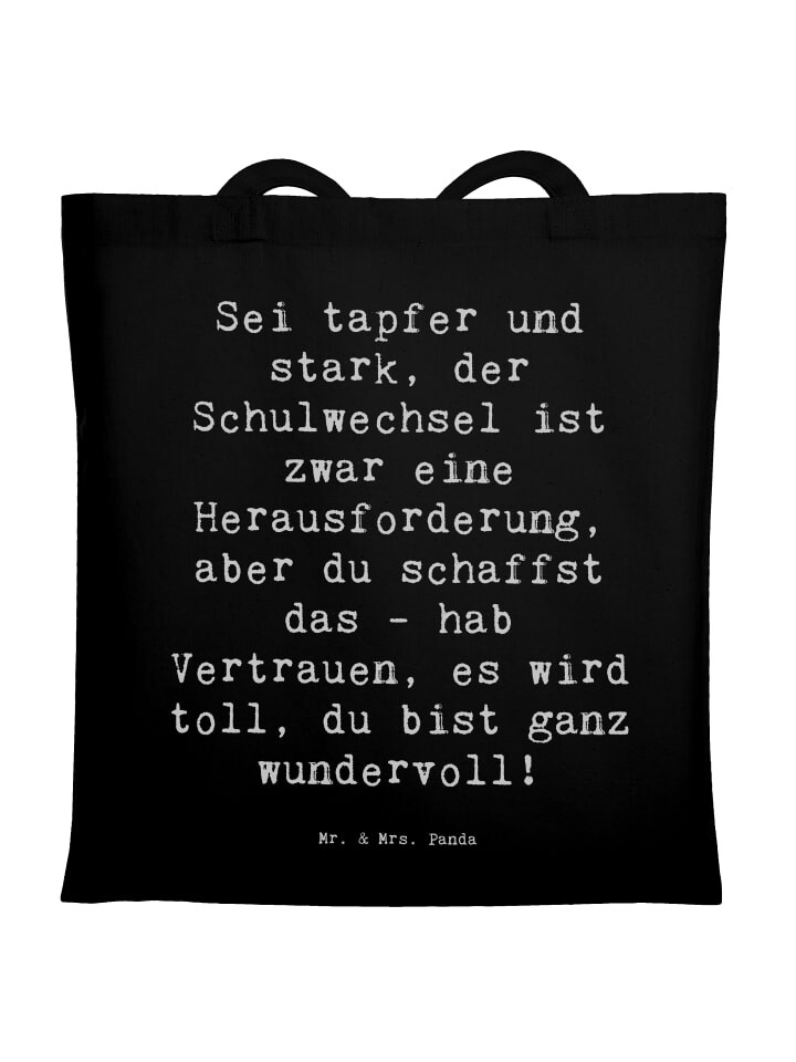 

Сумка Mr. & Mrs. Panda Tragetasche Spruch Einen Schulwechsel bewältige..., черный