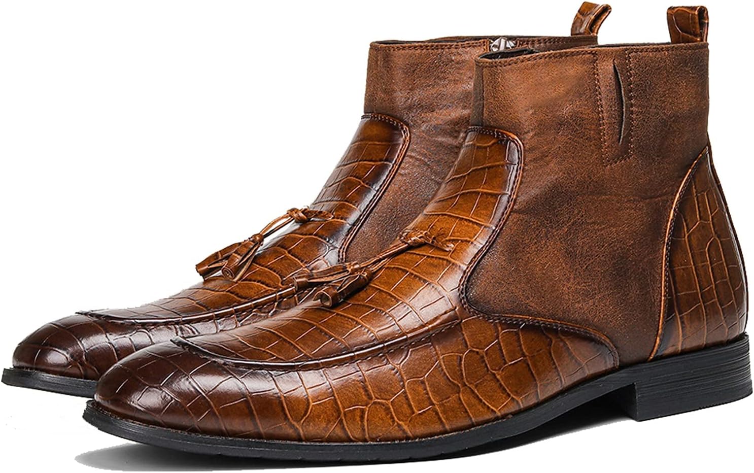 

Высокие походные ботинки, мужские ботинки челси из кожи, винтажные ботильоны с бахромой, короткая пушистая обувь, классическая удобная повседневная обувь, для дня рождения, дня отца, Нового года Rishengchang, коричневый