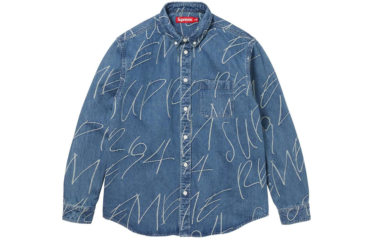 

Рубашка из джинсовой ткани с жаккардовым принтом Supreme, Washed Black/Washed Black