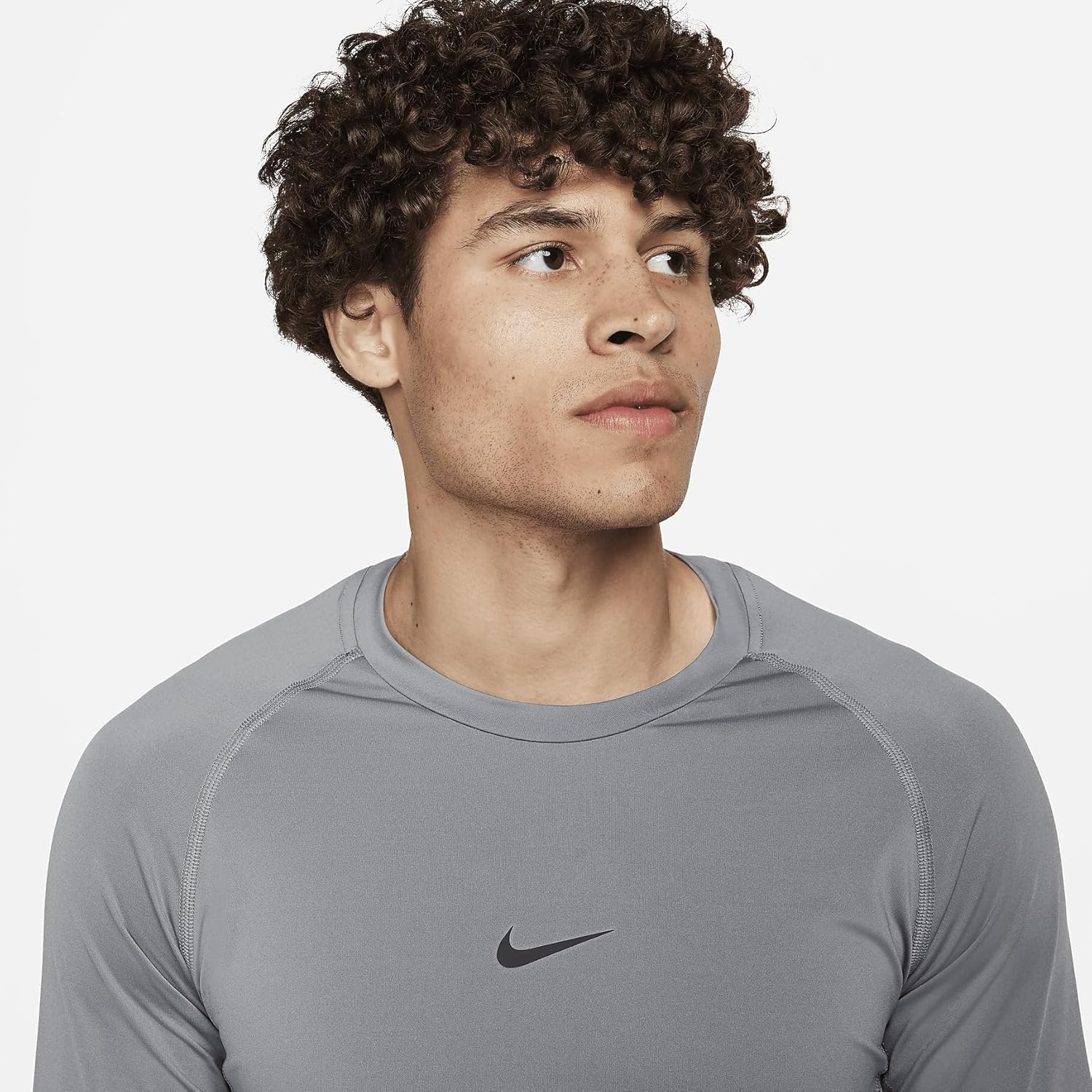 Мужская облегающая спортивная футболка с длинным рукавом Nike Pro Dri-fit, Smoke Grey/Black — фото 3