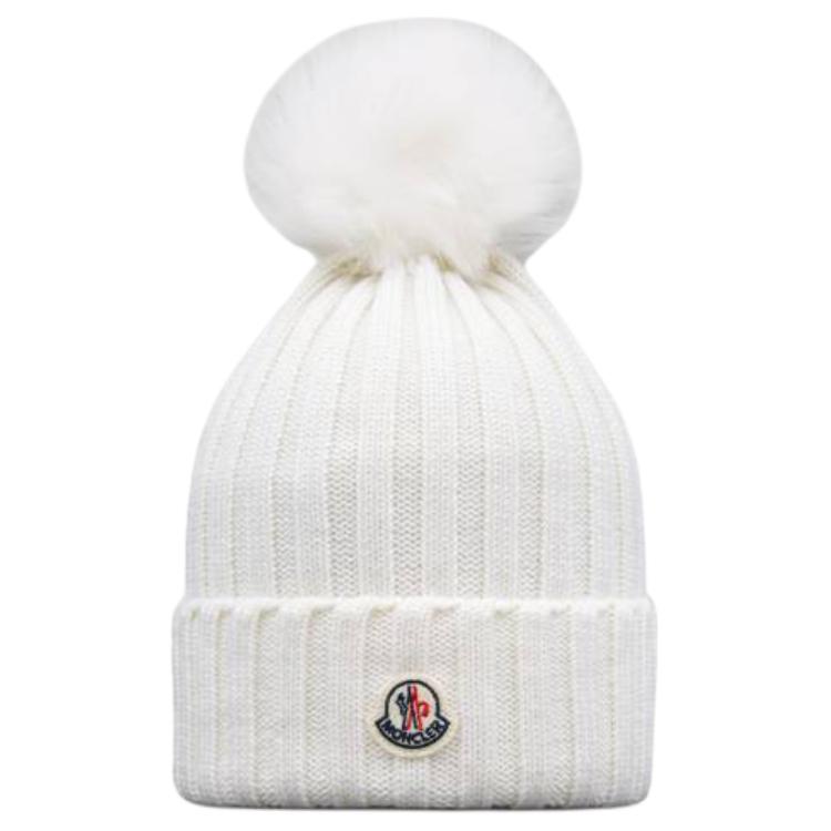 

Шапка-бини из тонкой шерсти мериноса Moncler женская белая
