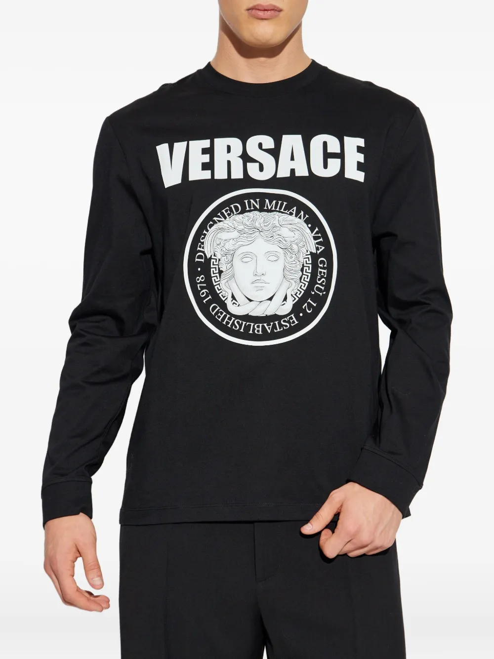 Футболка с длинными рукавами и логотипом VERSACE, черный — фото 3