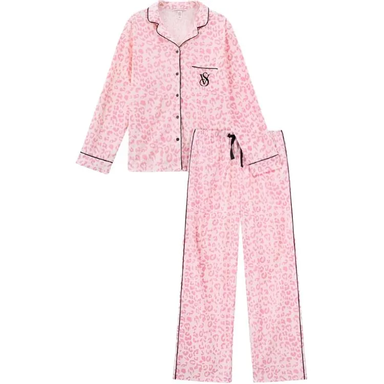 Victoria's Secret Пижамный комплект из мягкой ткани, легкий и теплый, женский, розовый с леопардовым принтом — фото 3