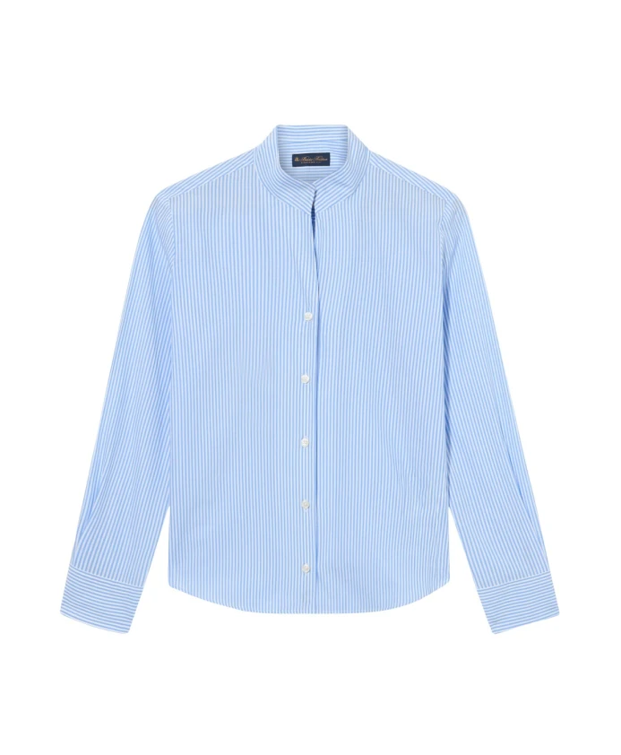 

Приталенная рубашка из хлопкового поплина со стоячим воротником. Brooks Brothers, синий