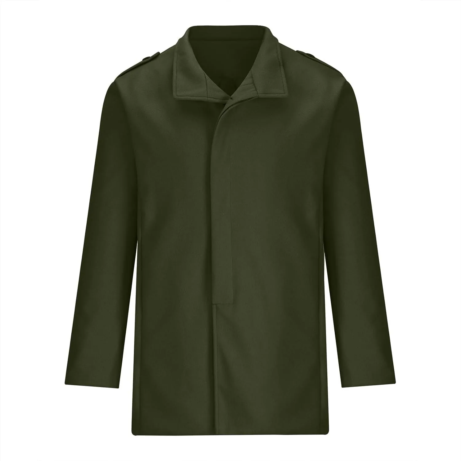 Тренч для мужчин Slim Hidden Single Breasted Stand Collar пальто модное однотонное зимнее ветровка Generic, зеленый — фото 3