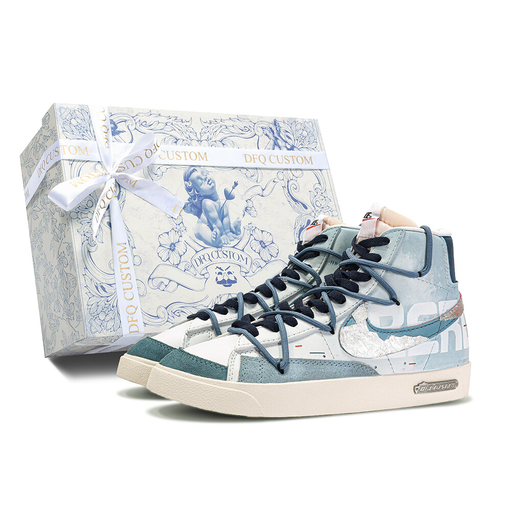 

Кроссовки Nike Blazer Skateboarding Shoes Men Mid-top Blue/white, синий/белый
