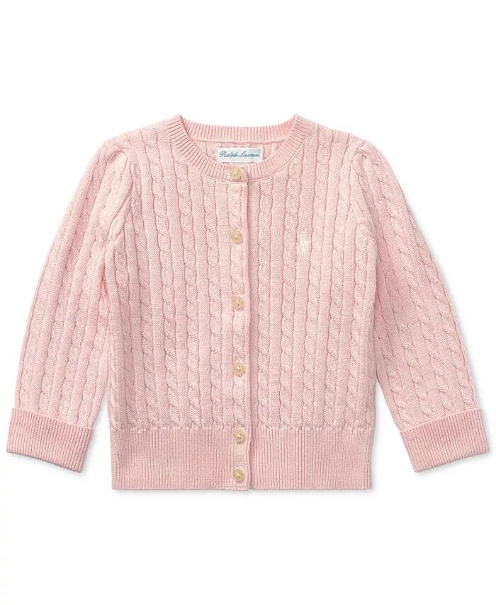 

Хлопковый кардиган косой вязки для маленьких девочек Polo Ralph Lauren, розовый