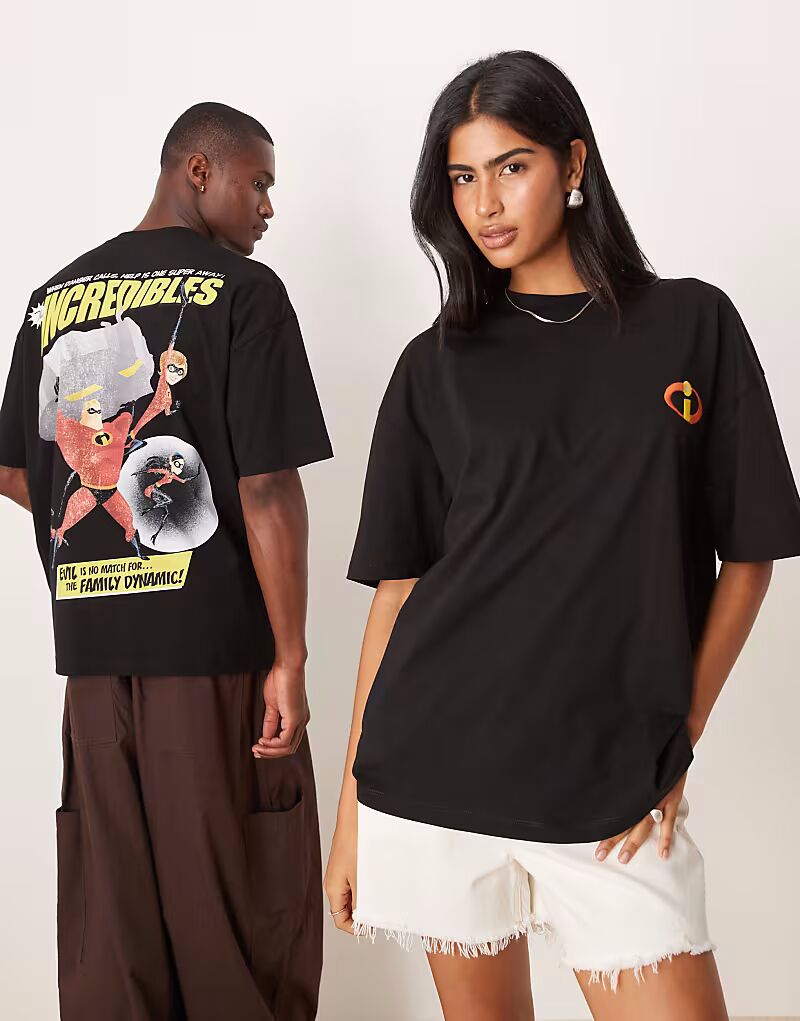 

Футболка унисекс оверсайз ASOS DESIGN Disney Pixar с принтом «Суперсемейка» черного цвета