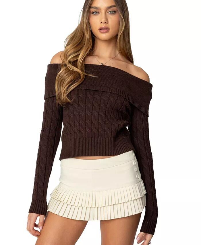 

Женский свитер Glenn Fold Over Cable Knit Edikted, коричневый