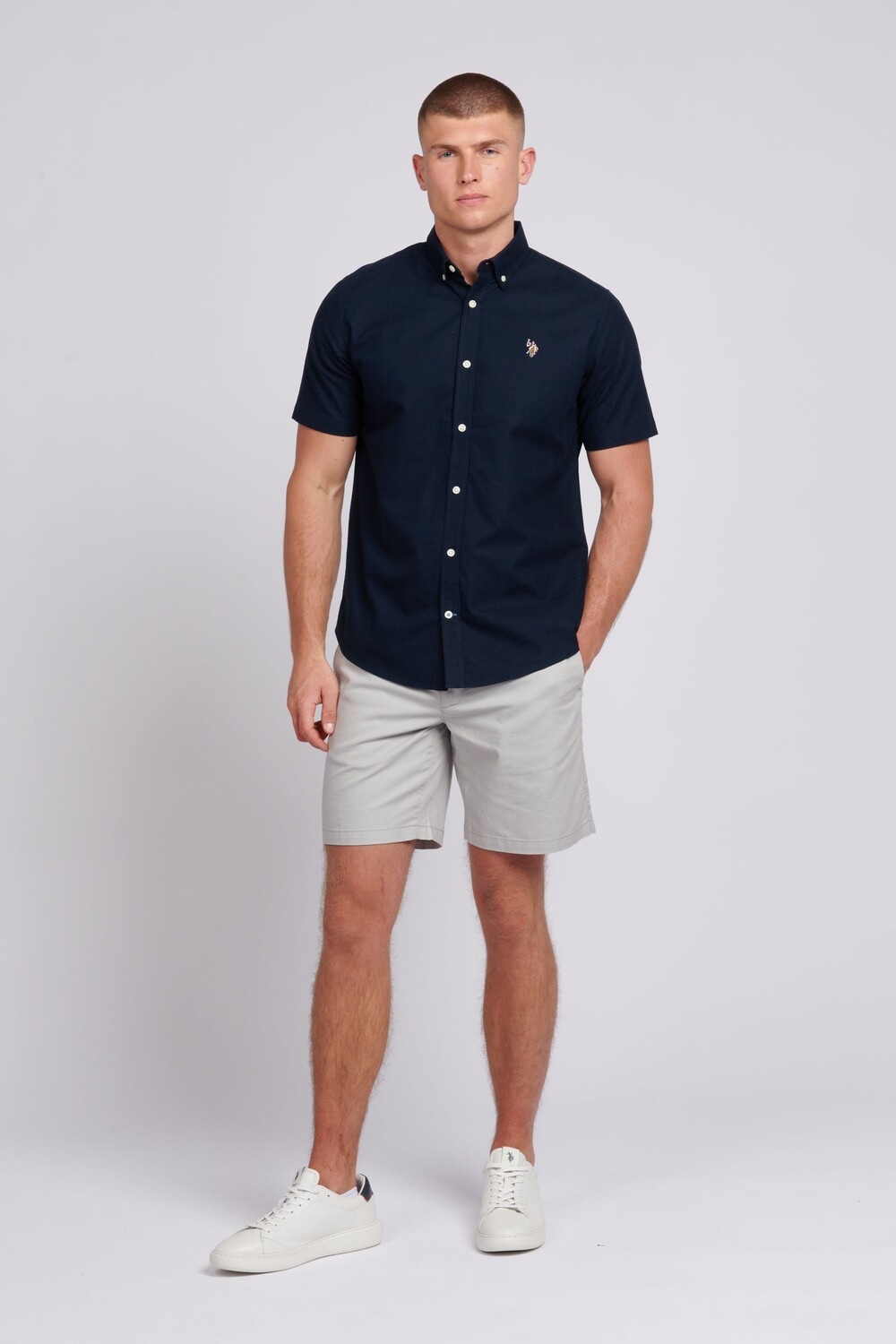 Мужская оксфордская рубашка с коротким рукавом U.S. Polo Assn, синий — фото 3