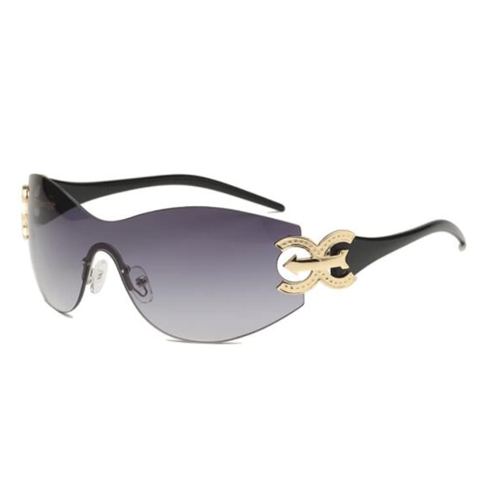 

Солнцезащитные очки в стиле Y2K с цельными линзами, защищающие от УФ-излучения, без оправы, металлические, для мужчин и женщин (черный цвет, серые блестки) Pub, Black Foot Grey Flakes