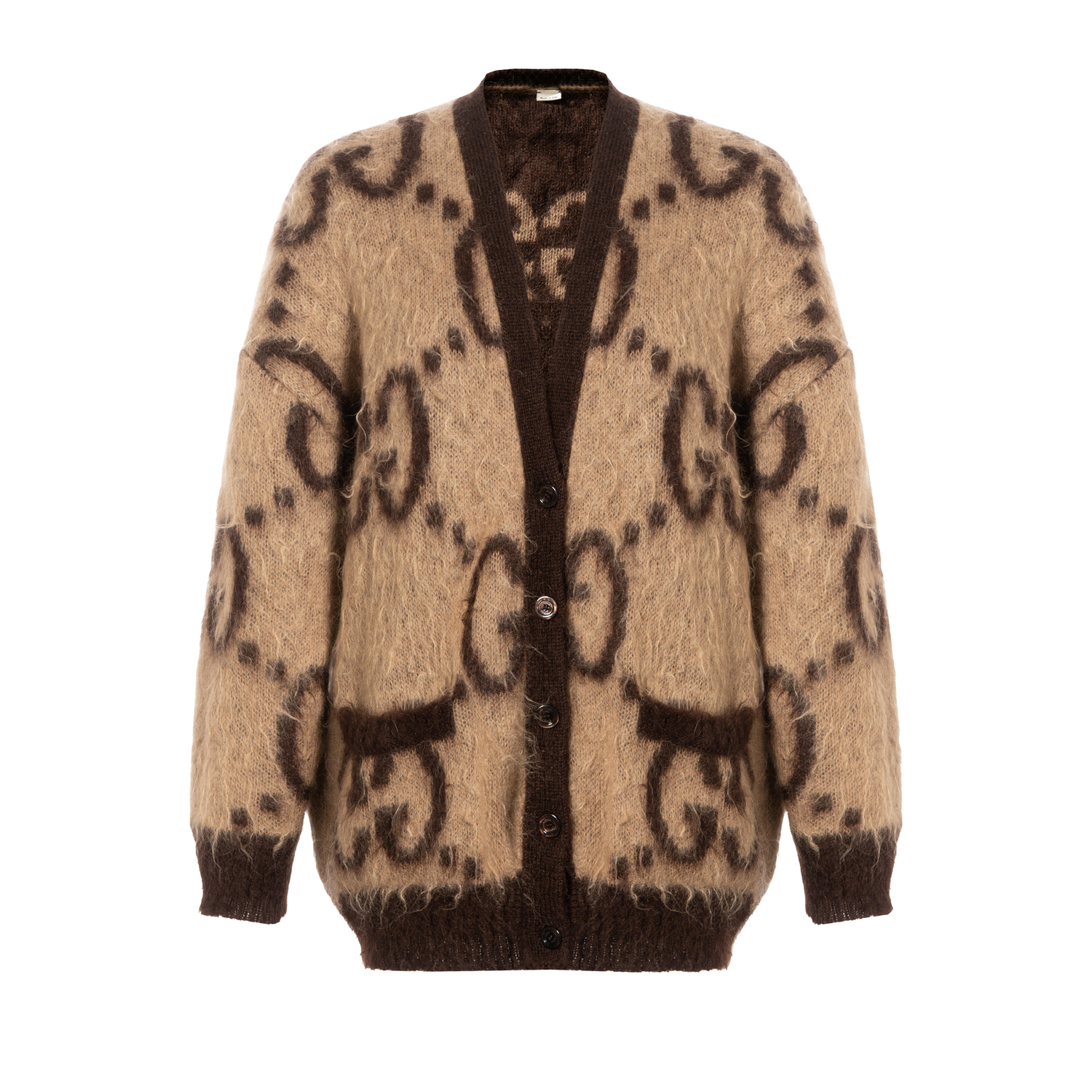 Реверсивный кардиган GG-жаккард GUCCI, коричневый — фото 3