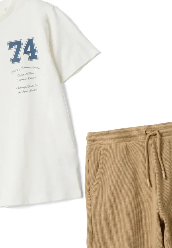 Комплект футболка и шорты Regular fit, спортивные штаны Ovs, бежево-белый — фото 3
