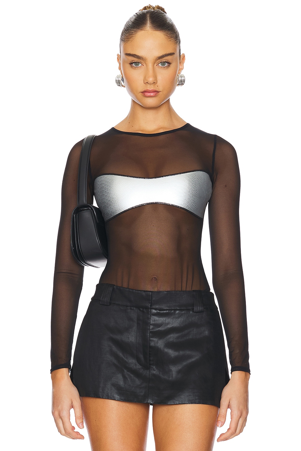 

Боди из крокодиловой сетки Ow Collection, черный
