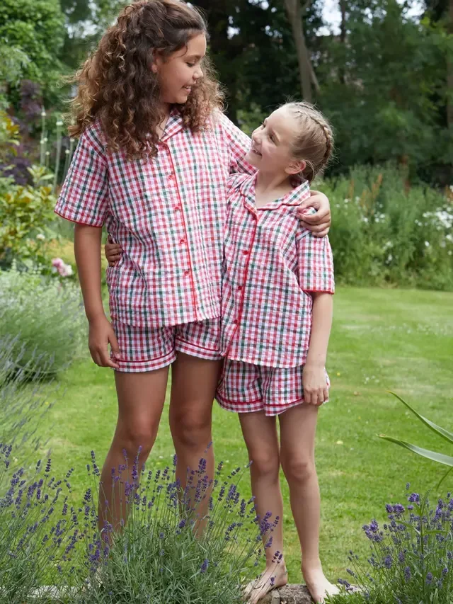 Детский пижамный комплект Tara из клетчатой ткани сирсакер, красный Minijammies — фото 3
