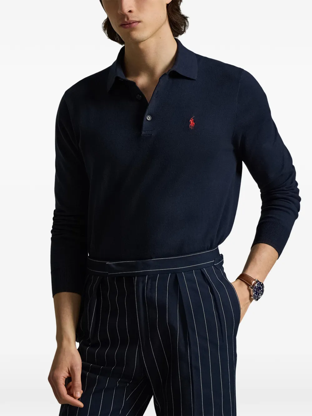 Поло с длинными рукавами и воротником Polo Ralph Lauren, синий — фото 4