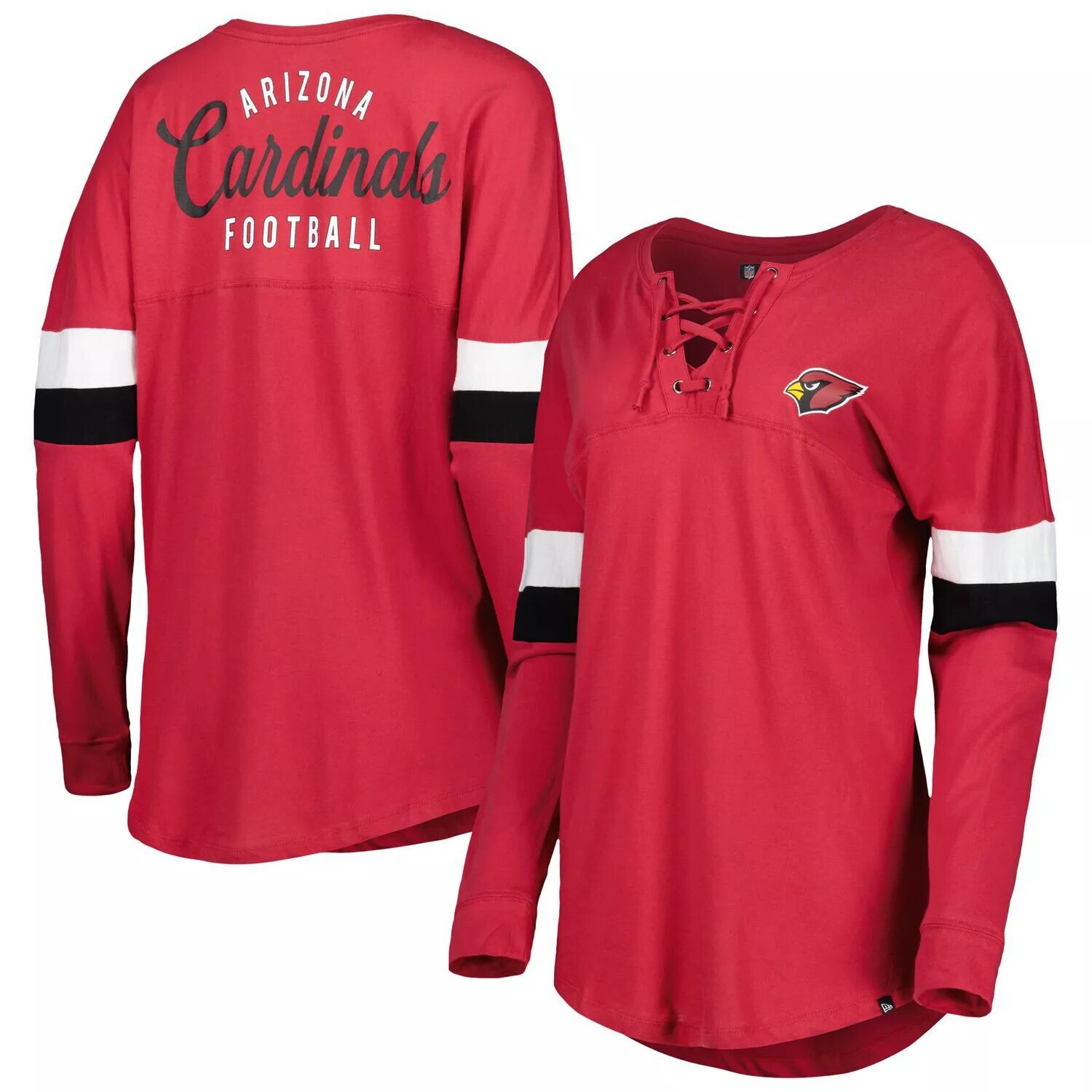 

Женская спортивная университетская футболка New Era Cardinal Arizona Cardinals на шнуровке с длинными рукавами New Era