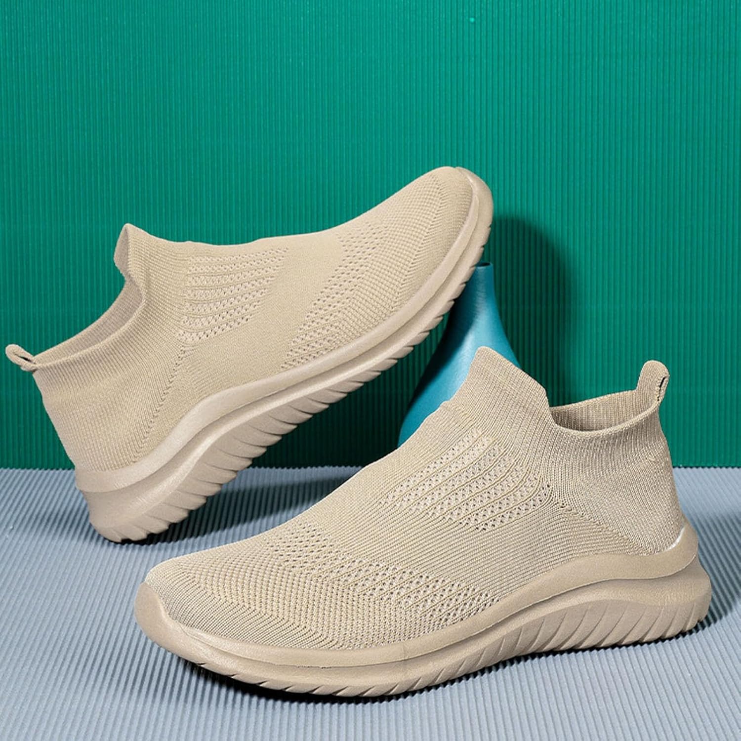 Мужские кроссовки IWIHMIV Slip On для ходьбы, тенниса и бега, легкие, дышащие, повседневные и для тренировок, хаки — фото 2