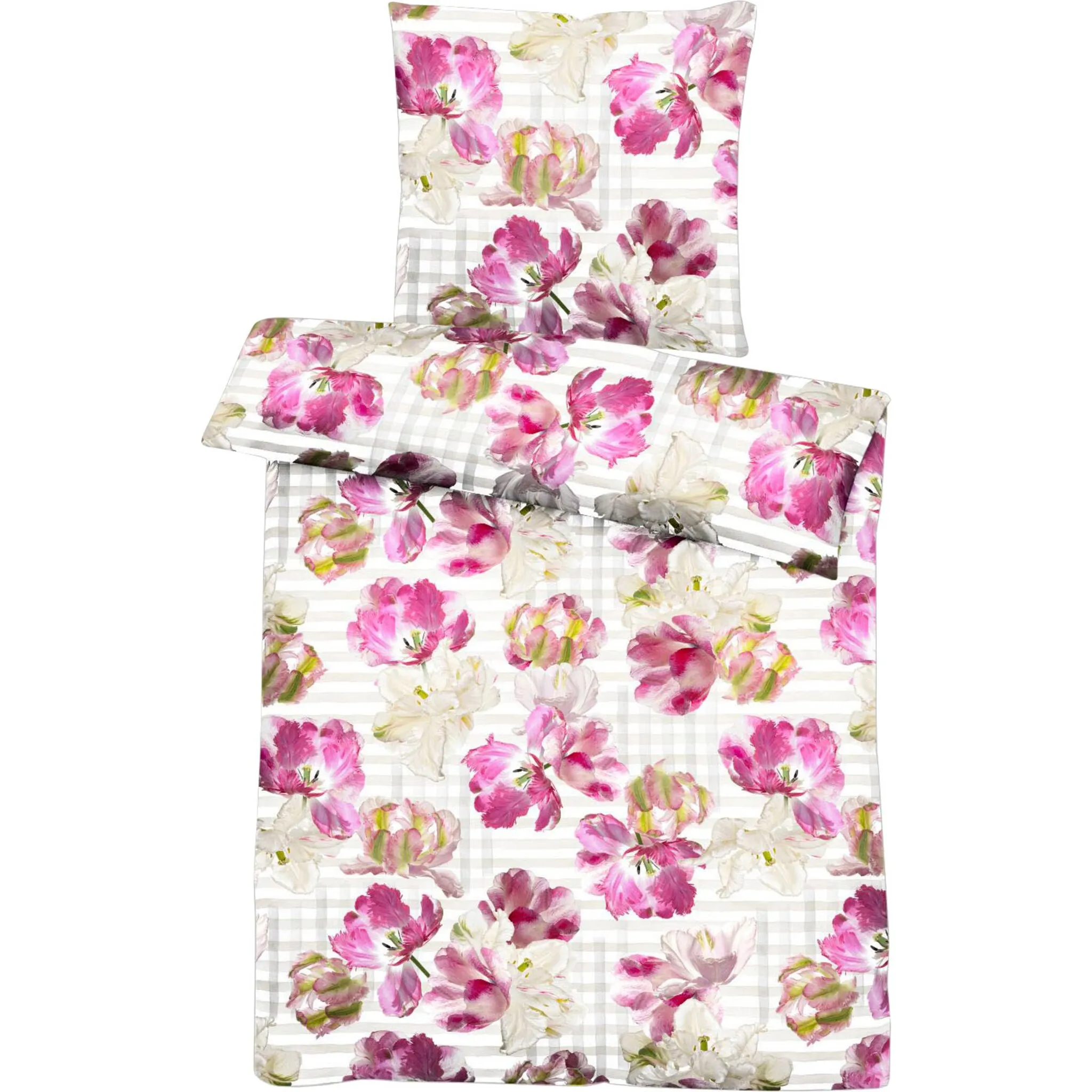 

Постельное белье APELT «Нелли», элегантный тюльпан в виде попугая и современная акварельная клетка, розовый/белый/серый/розовый