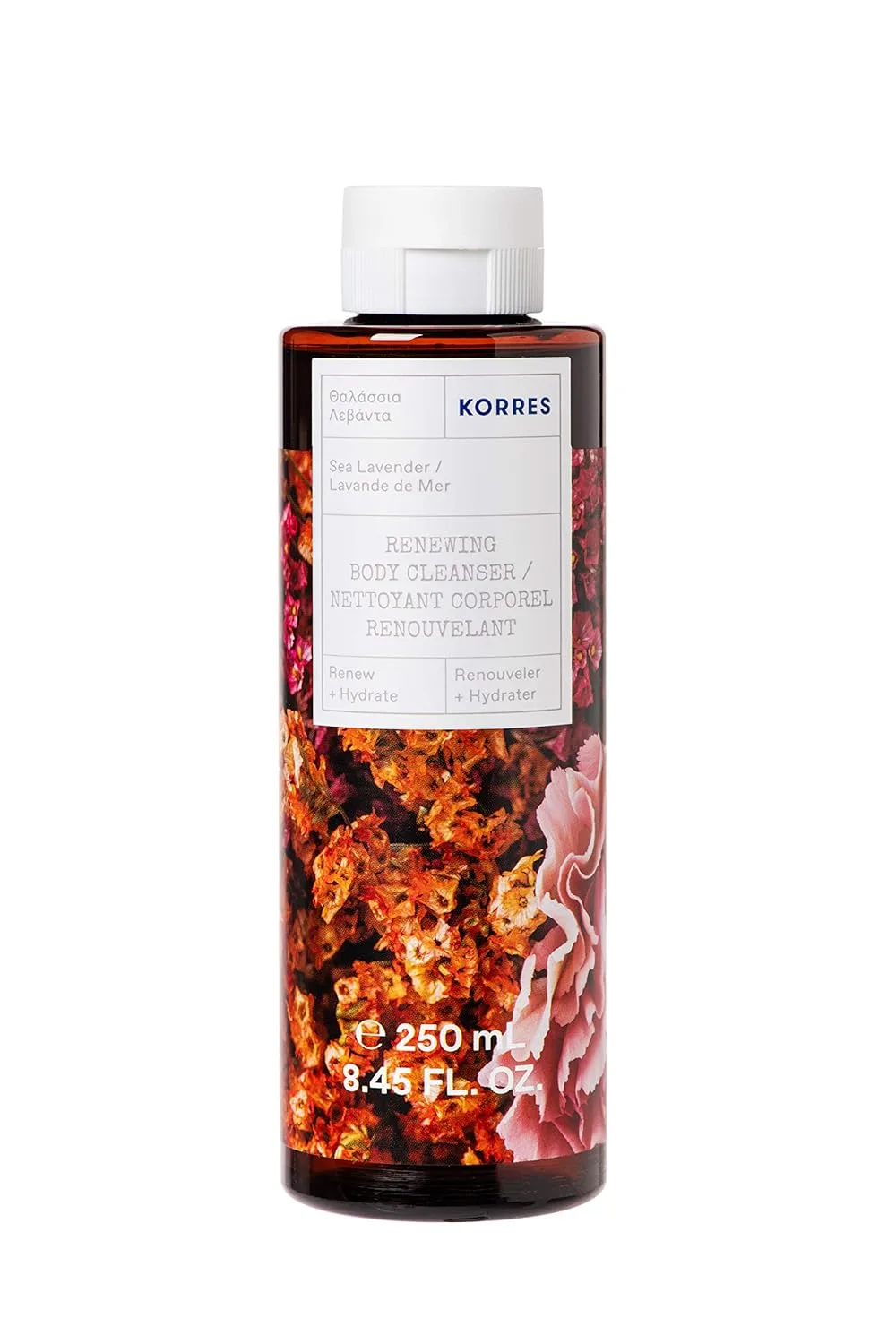 Korres Renewing Body Cleanser, гель для душа Sea Lavender, очищающий гель-пенка с экстрактом алоэ, пшеничными белками и корнем алтея, мягкая растительная пена для всех типов кожи, 250 мл 248 мл (1 шт.), Sea Lavender