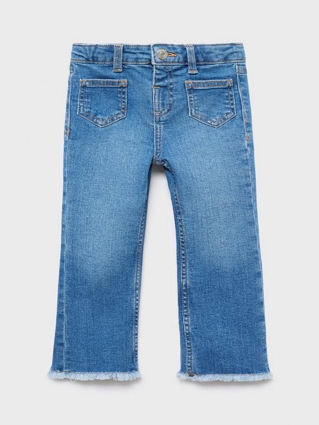 

Детские джинсы с бахромой и расклешенным низом из хлопковой смеси Mango, Open Blue