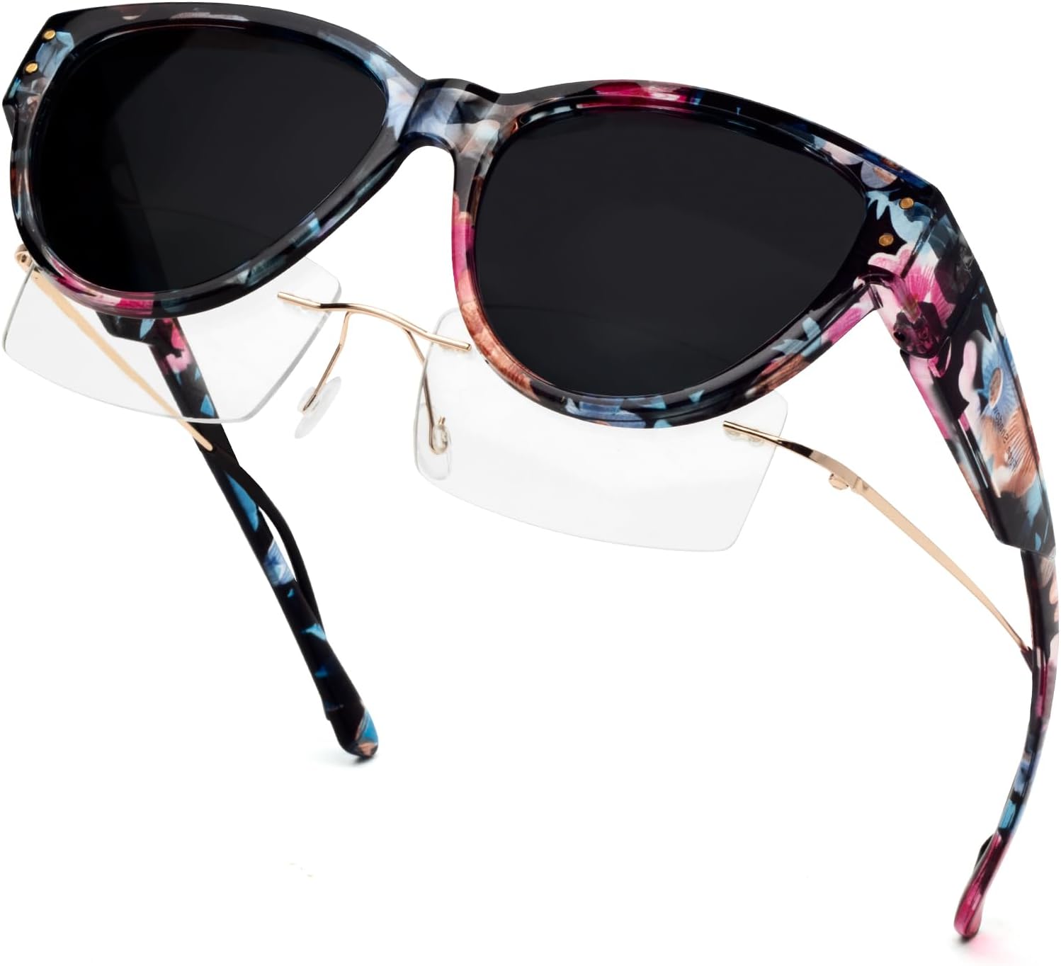 

Солнцезащитные очки с поляризованным покрытием, надеваемые поверх обычных очков, женские солнцезащитные очки с защитой от УФ-излучения, легкие Face Shadow, Floral Frame / Grey Lens