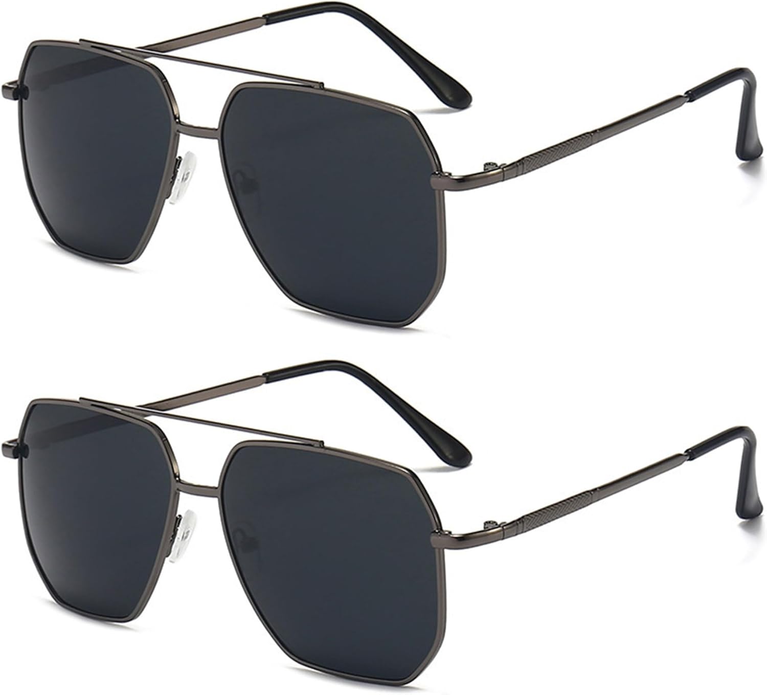 

Классические солнцезащитные очки-пилот без поляризации для мужчин и женщин, металлическая оправа, защита от УФ-излучения UV400 ALKAHE, 2 Pack Grey Frame Black Grey Lens