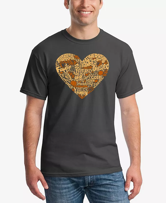 

Мужская футболка с принтом "Thanksgiving Heart Word Art" LA Pop Art, серый