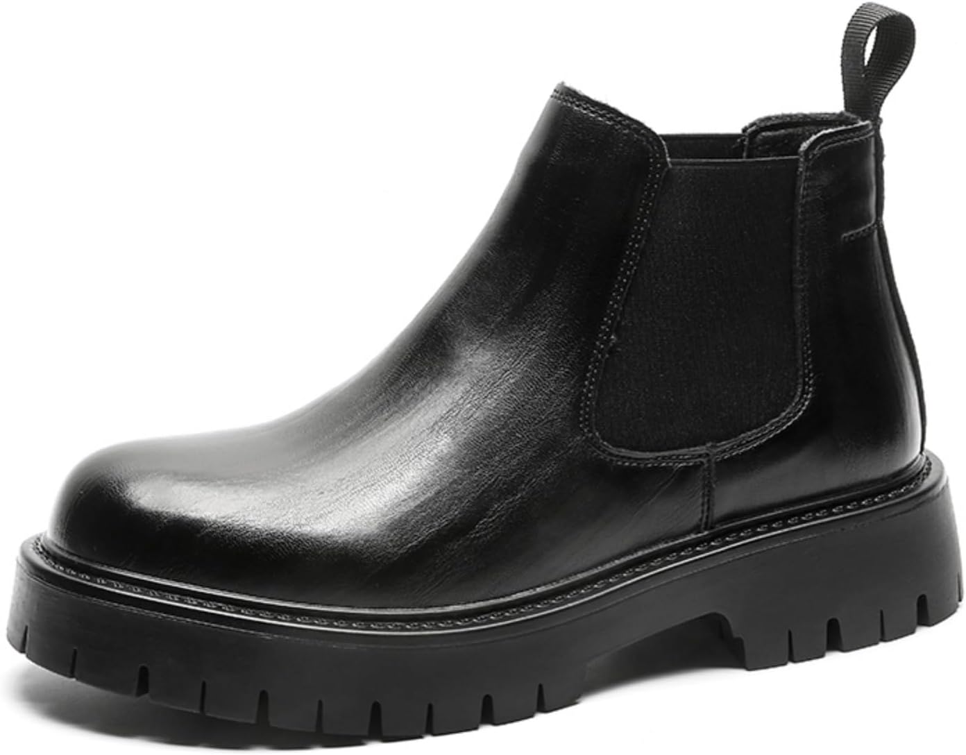 

Мужские модные высокие ботинки челси на платформе с эластичным ремешком, круглым носком, массивным каблуком и нескользящей подошвой, повседневная обувь для прогулок на открытом воздухе и походов Qwuieoin, черный