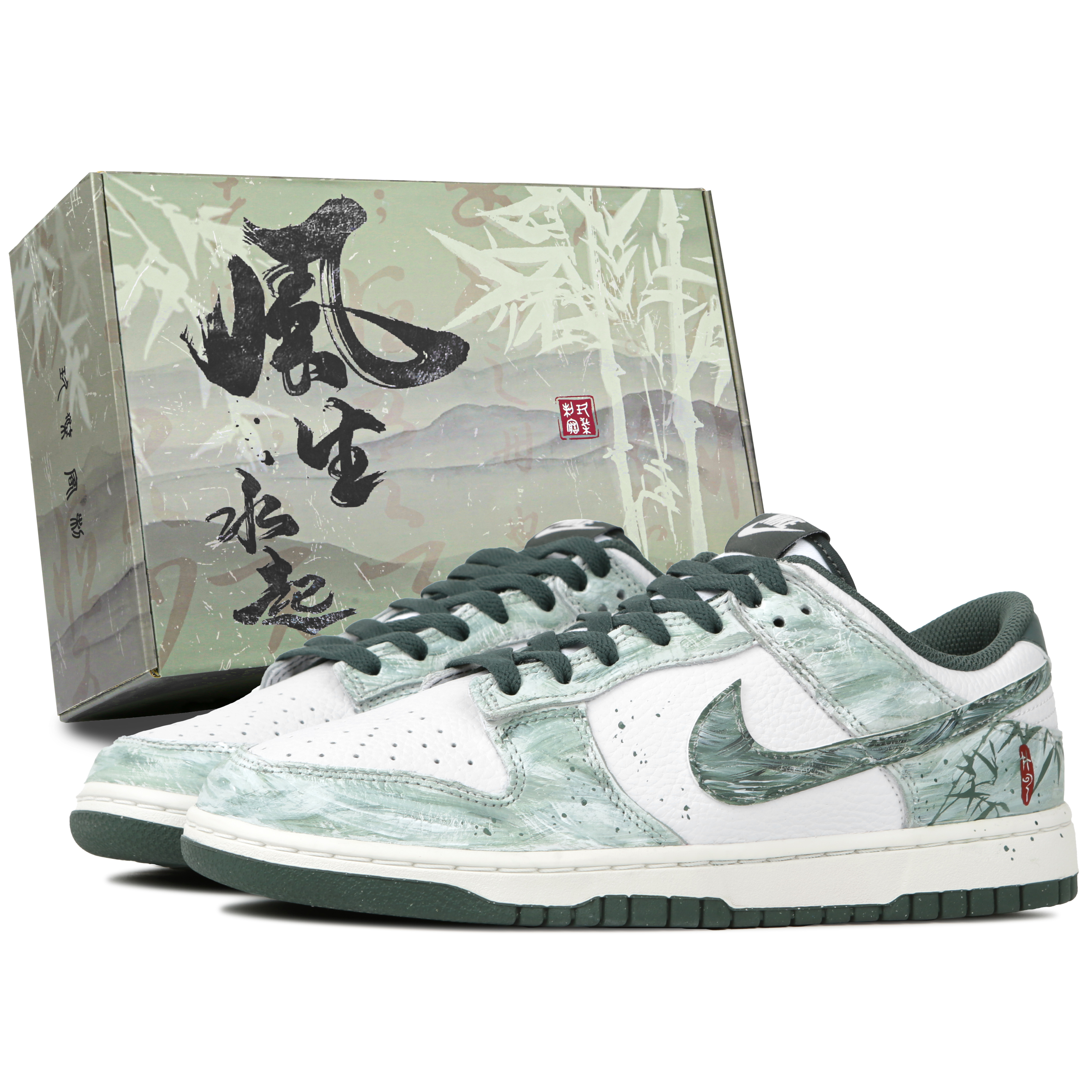 

Nike Кроссовки для скейтбординга Dunk Low Top, мужские, белые, зеленые