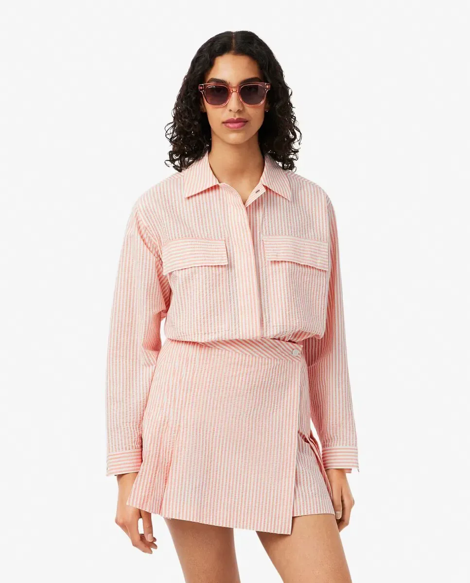 Женская куртка Lacoste из полосатого хлопкового трикотажа, белого цвета, с длинными рукавами