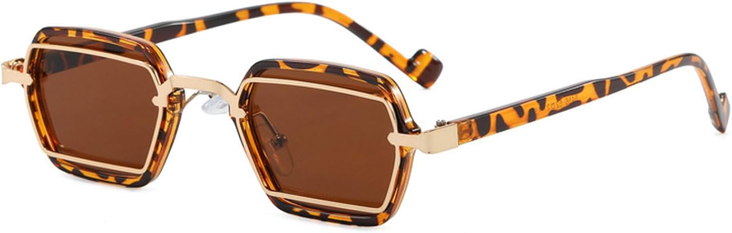 

Модные квадратные солнцезащитные очки для женщин и мужчин, модель 2025, роскошные винтажные солнцезащитные очки в металлической оправе, стильные панк-очки для мужчин mincl, Leopard