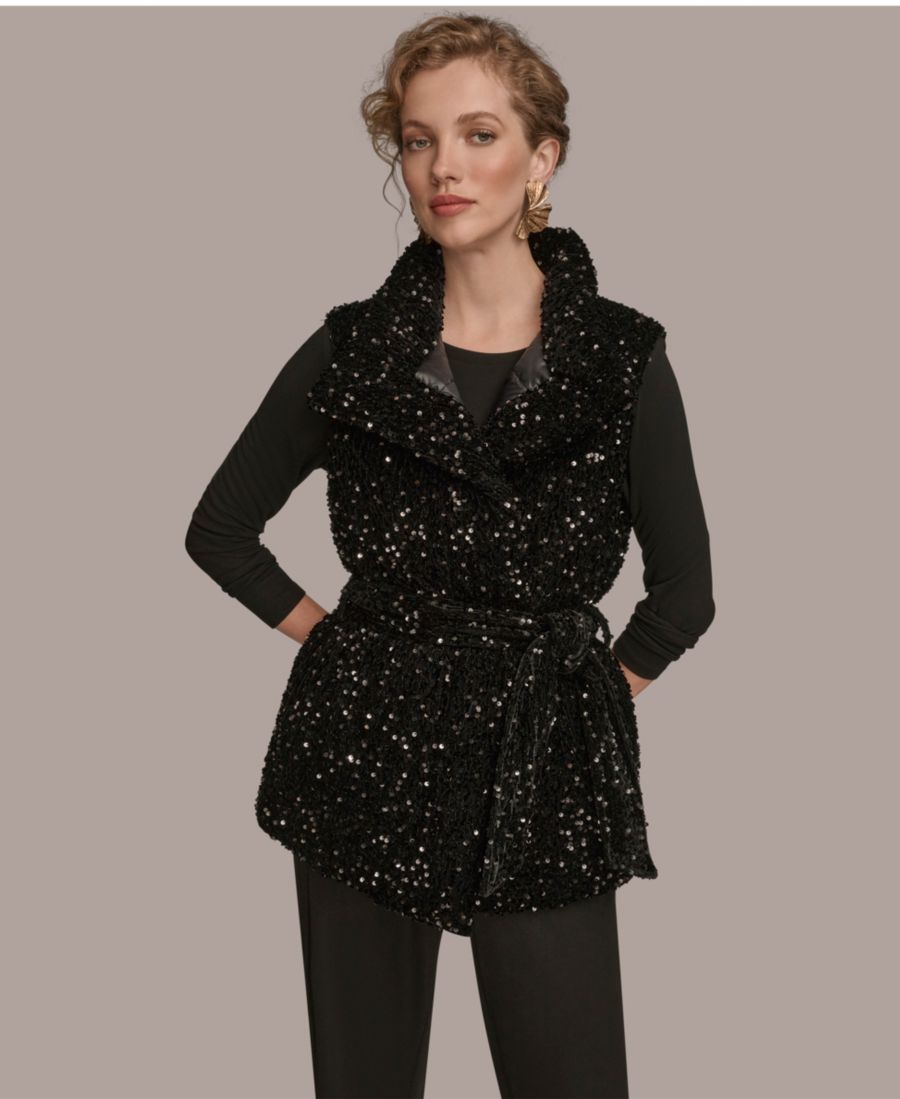 

Женский жилет с завязками на талии и пайетками Donna Karan New York, Black