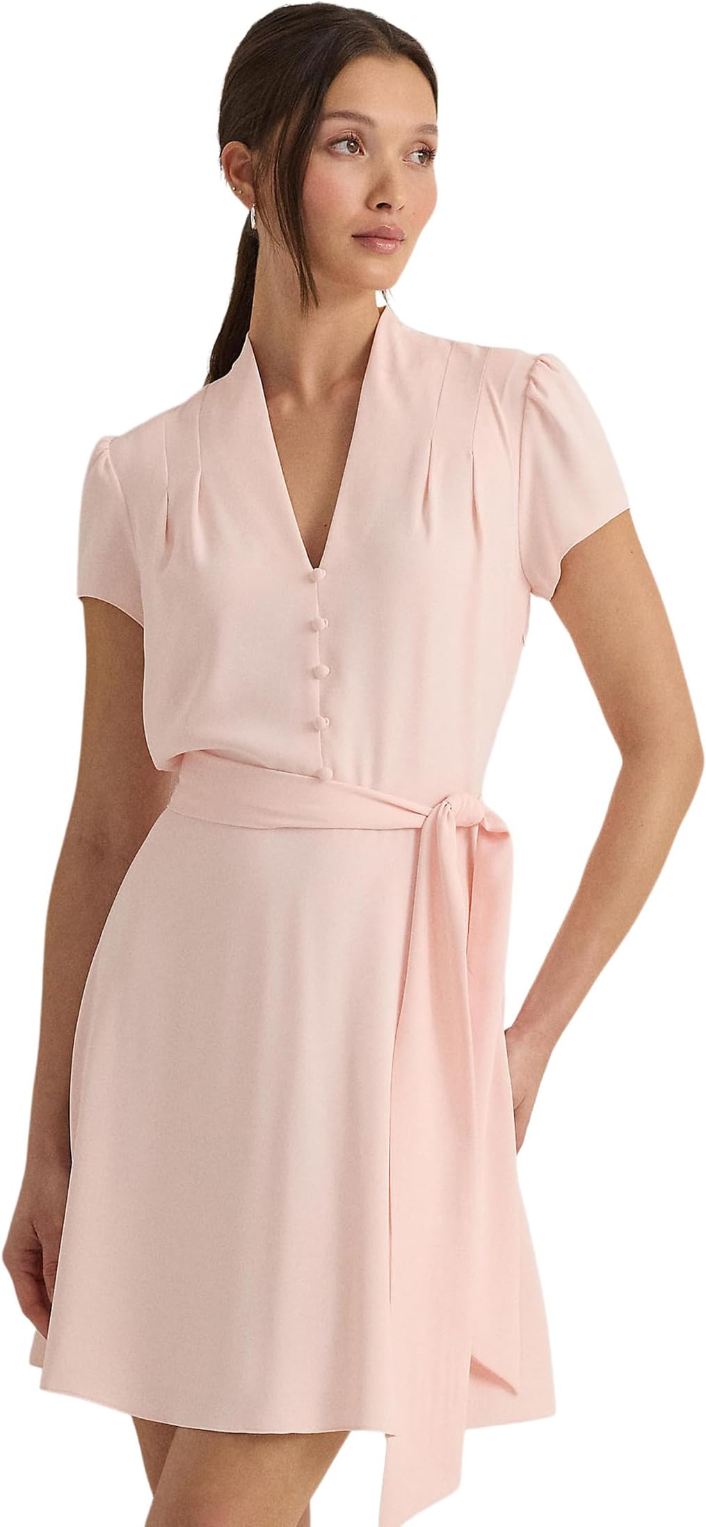 

Платье Lauren Ralph Lauren Belted Georgette Short Sleeve Dress, цвет Pink Opal