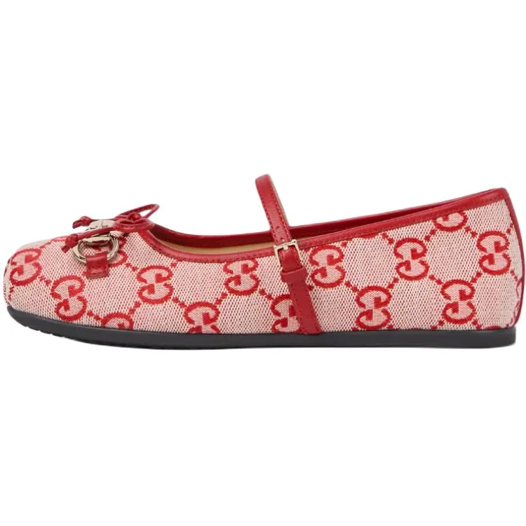 Кроссовки кожаные GUCCI Horsebit GG Canvas Red Kids